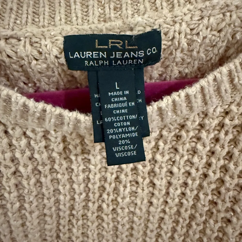 LRL Lauren Jeans Co Ralph Lauren Chunky Knit Sweater Beige Oatmeal Size L - Picture 2 of 4